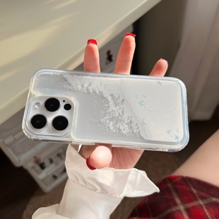 简约透明流沙冬天下雪雪花适用苹果15promax手机壳iphone14女款新款13可爱卡通趣味12大孔防摔11硅胶保护套15