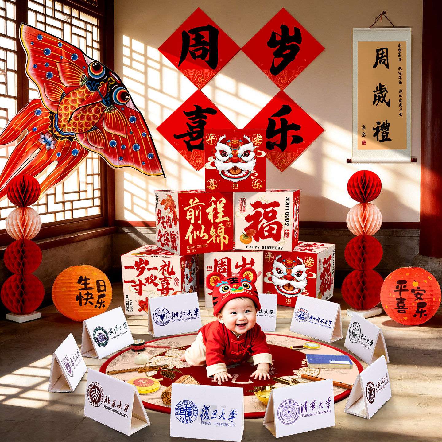 宝宝一周岁生日场景布置装饰用品男女孩抓周道具摆件全套国风地毯,玩具/童车/益智/积木/模型,宝宝周岁/抓周套装,淘宝优惠券,粉丝福利购,淘宝优惠卷