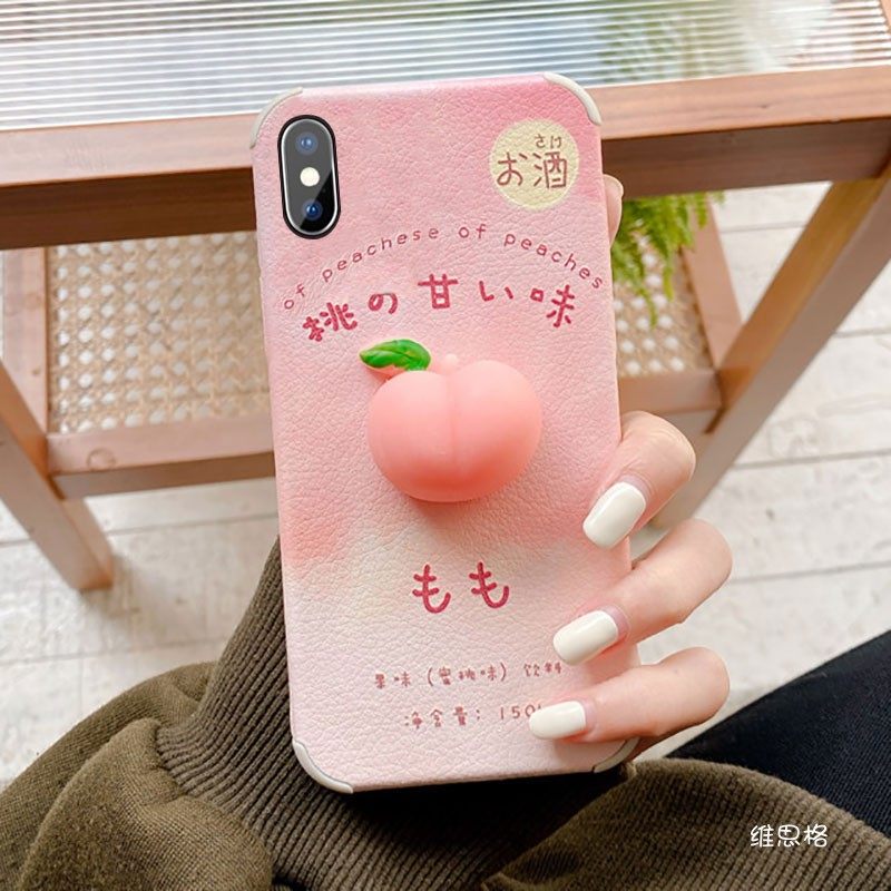 可以捏的水蜜桃适用苹果8plus手机壳iphone7p粉色se2立体6s解压捏捏