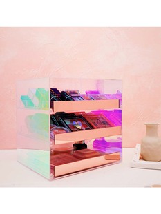 亚克力抽屉式化妆收纳盒大号炫彩眼影盘收纳盒彩妆气垫粉饼置物架