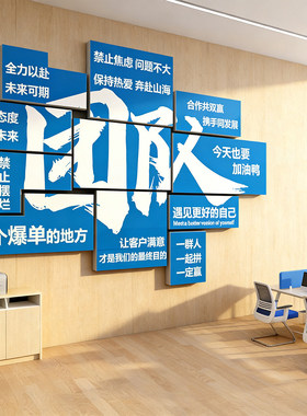 企业文化墙面贴纸会议办公室装饰员工激励志标语公司背景团队布置