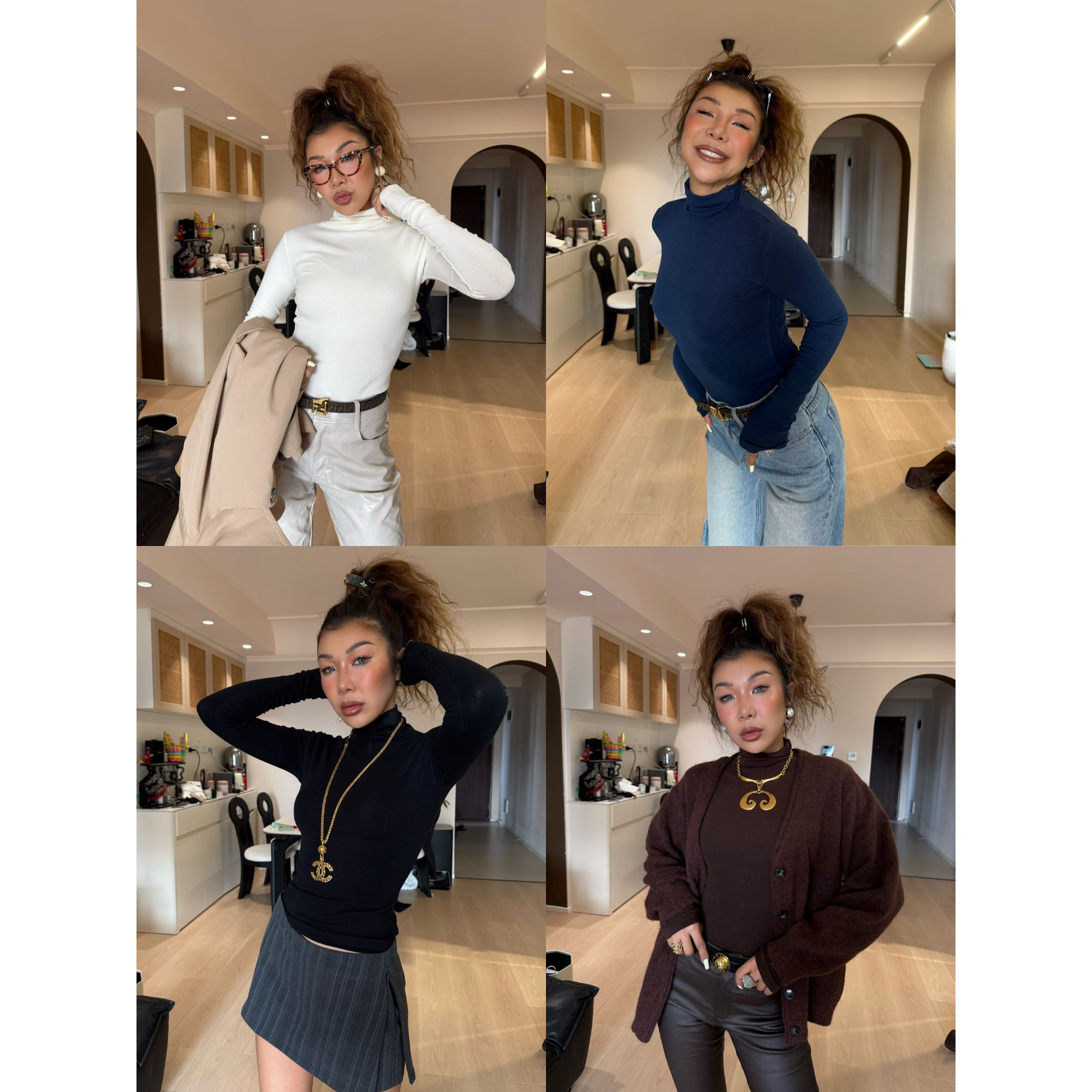 {小溪家}高领长袖T恤秋冬打底衫修身显瘦简约基础款内搭外搭上衣