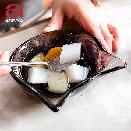 日本进口Aderia手工玻璃碗猫咪豆皿家用饭碗具高颜值甜品碗零食碗