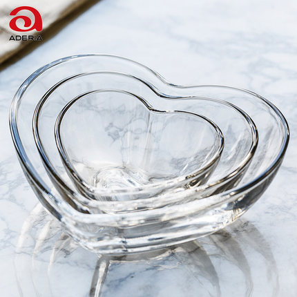 ADERIA日本进口心形玻璃碗沙拉碗日式透明水果碗甜品碗送礼