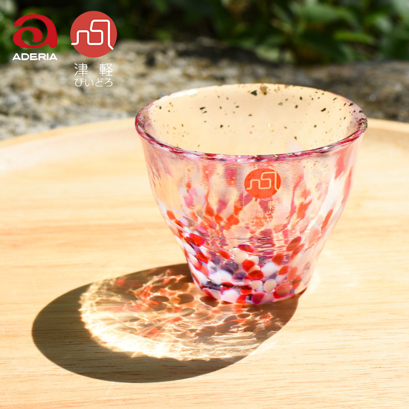 aderia日本石冢硝子津轻玻璃杯办公室水杯手工锤纹金箔茶酒杯礼物