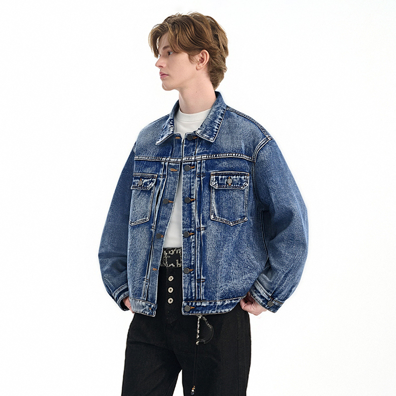 SRME老钱风clean fit水洗做旧酵洗复古牛仔夹克宽松休闲秋季外套