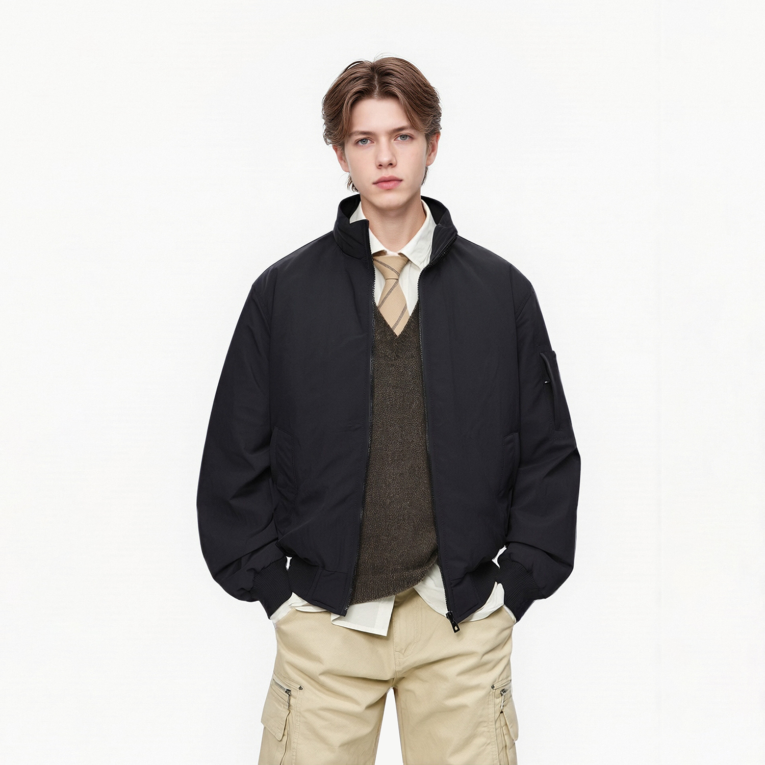 SRME老钱cleanfit风90白鸭绒简约短款上衣保暖男装立领外套羽绒服