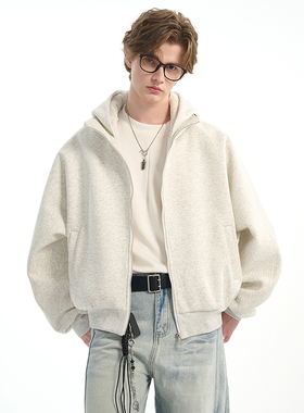 SRME老钱风clean fit短款boxy版型420g重磅拉链连帽开衫卫衣夹克