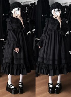 黑色童话 秋装新款哥特暗黑系优雅doll感轻lolita日常长袖连衣裙