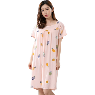 青年棉绸睡裙女夏甜美学生短袖圆领睡衣女宽松少女家居服睡衣裙薄