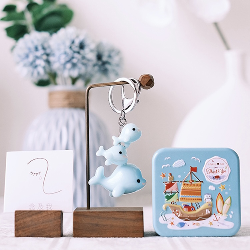 念及我卡通薄荷绿海豚精致钥匙串