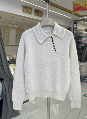 韩系75150斜领不规则绵羊毛混纺针织衫毛衣女秋冬新款好看上衣潮