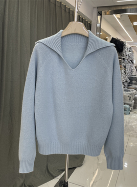欧货8378大翻领纯色长袖宽松套头针织衫毛衣女2025秋冬新款上衣潮