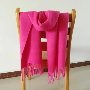 加宽红色纯羊毛围巾女冬季百搭韩版加厚玫红酒红白色粉色灰色披肩