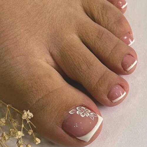 24PCS Pink Fake Toenails With Full Coverage Of Glossy Acryli