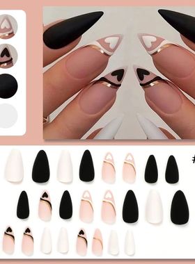 24Pcs/Set Love Heart Line Press on Fake Nails Full Cover Art