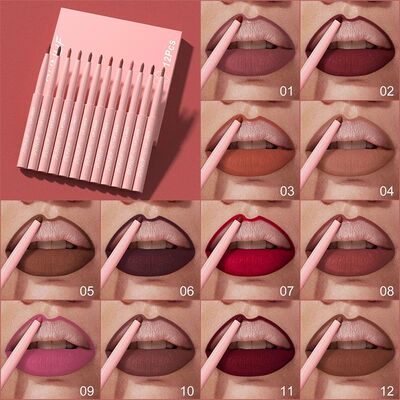 Matte Lip Liner Pencil Set 12 Colors Lip Contour Lipstick Wa