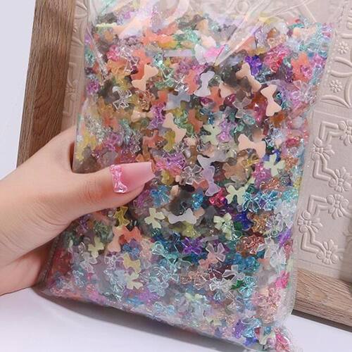 500-600pcs Mix Bow Shape Nail Art Charms 50g/bag Aurora Ribb