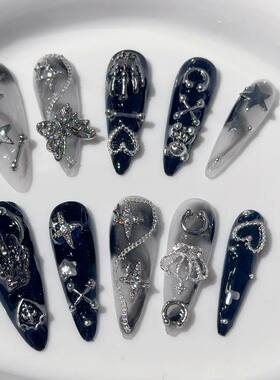Menhera Spice Girls Handmade Press On NailsBlack White Rende