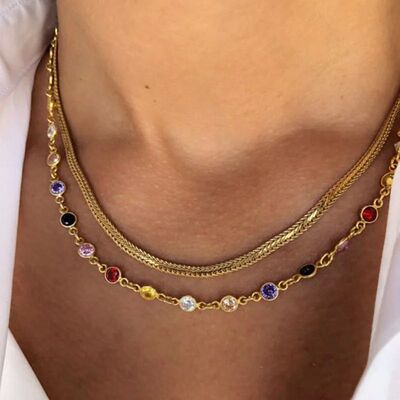 Boho Multicolor Crystal Stone Link Chain Necklace For WomenG