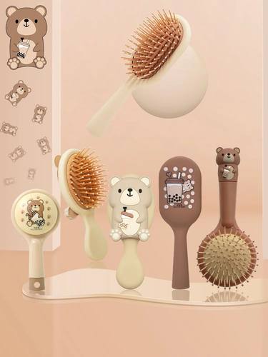 Milk Tea Bear Cute Hair Comb Anti-static Curly Hair Mini Por
