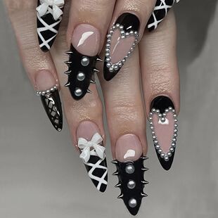 Black Cool Fake Nails Halloween Bat Press on Nails Almond De