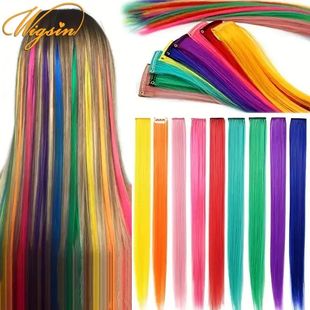10PCS/Pack Synthetic Colored Party Highlights Clip in Hair E