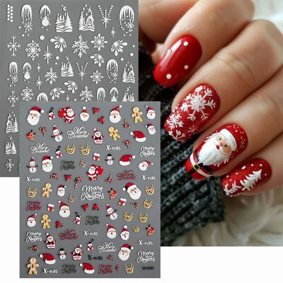 2pcs 5D Christmas Nail Stickers Waterfall Snowflakes Santa C