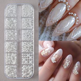Round White Pearls Nail Beads Nail Charms 12 grids (0.15-0.5