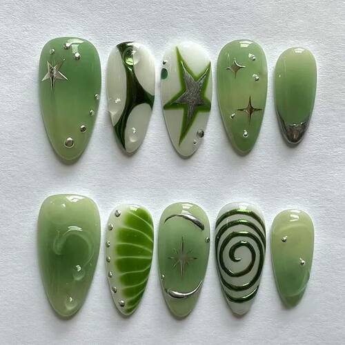 24pcs Almond Fake Nail Tips Bow Pearl Design Sweet Girls Pre