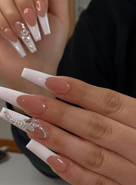 Detachable Butfly Rhinestone Ballerina False Nails Wearable