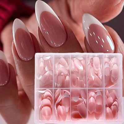 360/150pcs/box Nude Pink Almond French False Nails White Tip