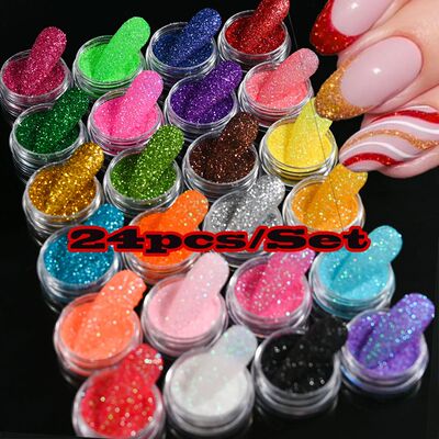 24pcs/Set Sparkly Holographic Fine Sugar Nail Powder Diamond