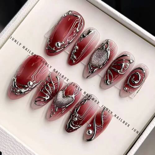 RedWearable Nail Art Chic Silver Butterfly Love Metal Bead A