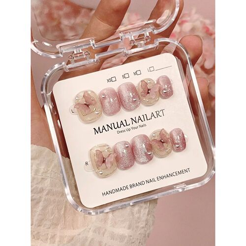 10Pcs Cat Eye Short Handmade Press On Nails Full Cover Rhine
