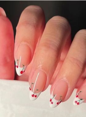 24Pcs Detachable Acrylic False Nails Press On Nail Cute Cher