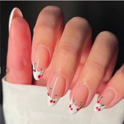 24Pcs Detachable Acrylic False Nails Press On Nail Cute Cher