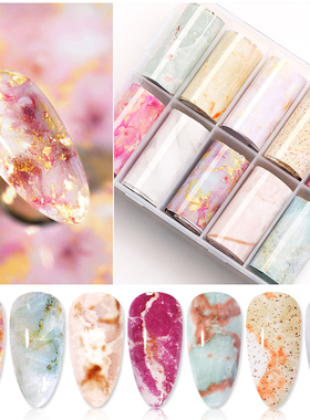 1 Box Marble Design Foils Nail Set Transfer Sticker Kit Flow