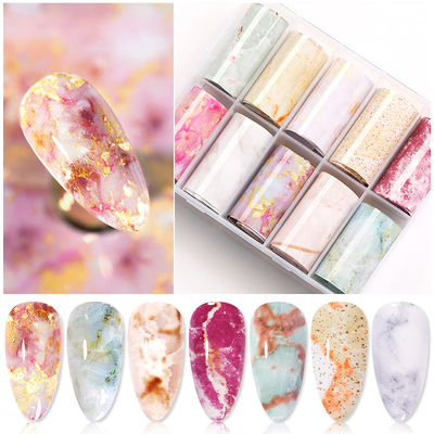 1 Box Marble Design Foils Nail Set Transfer Sticker Kit Flow