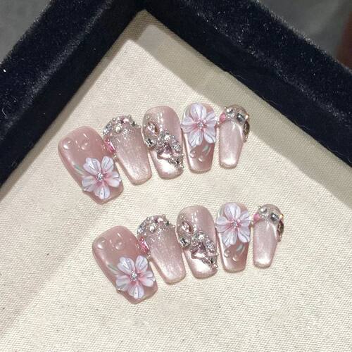 10Pcs Blue Handmade acrylic Nails Set Press on Professional