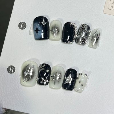 10PcsHandmade Press on Nails Star Fake Nails Wearable Stick-