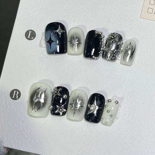 10PcsHandmade Press on Nails Star Fake Nails Wearable Stick-