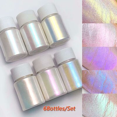 6Colors/Set Aurora Mermaid Chrome Nail Powder White Pearl Ir