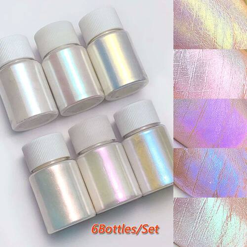 6Colors/Set Aurora Mermaid Chrome Nail Powder White Pearl Ir