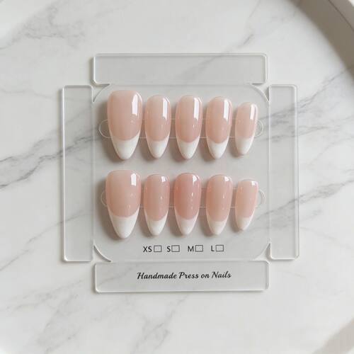 10pcs Pink Handmade Nail Classic French Almond Cat-Eye Nude