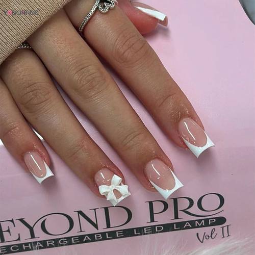 White French Press on Nails 3D Bowknot Fake Nails Tips Full