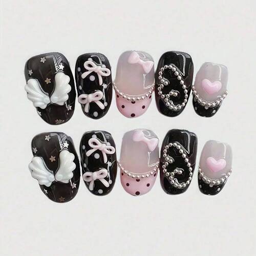 10pcs pure hand pressed short circular nail art, beautiful f
