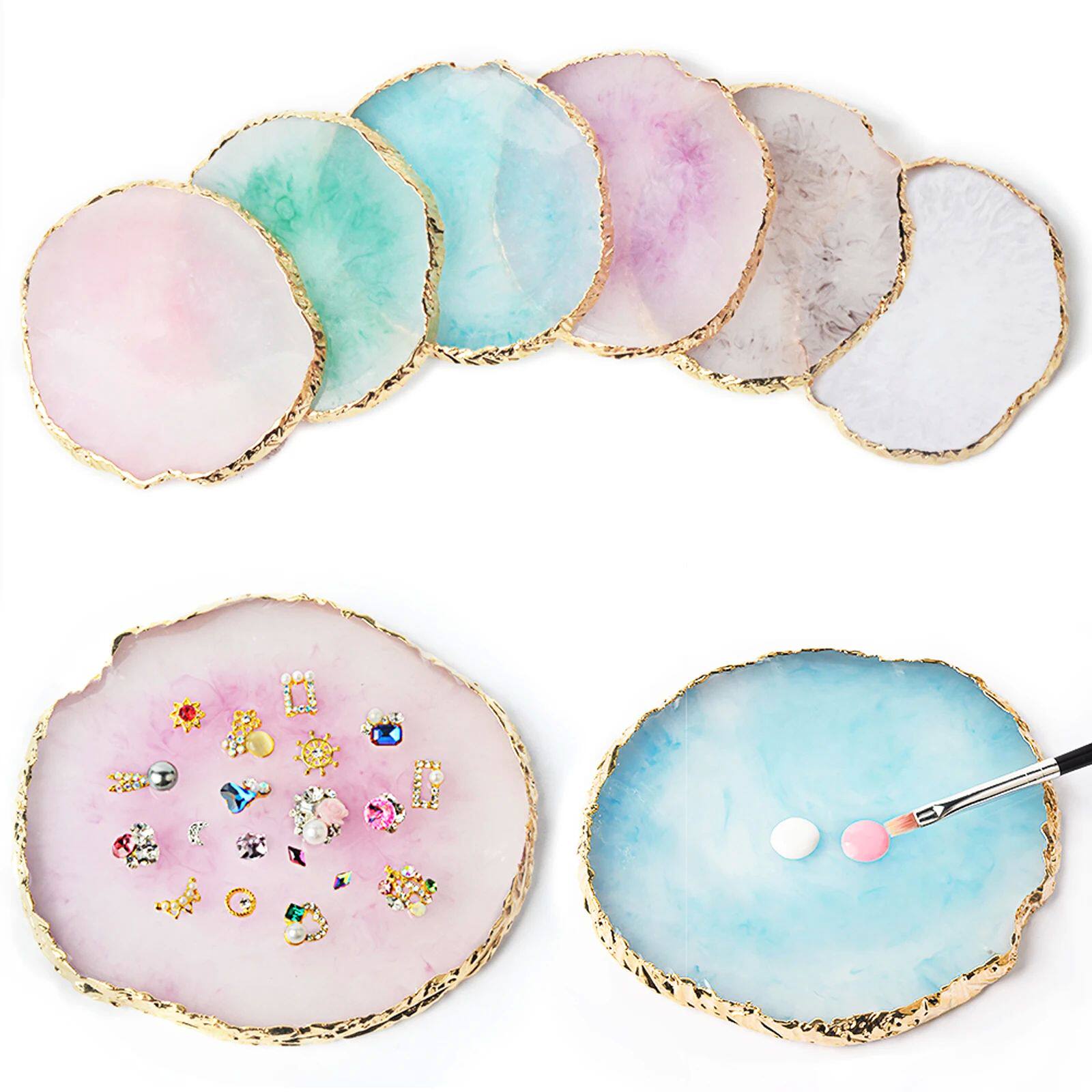 1PC Round Resin Agate Stone Nail Art Palette False Nail Tips