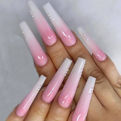 24Pcs/Box Detachable Gradiant Pink Long Coffin False Nails