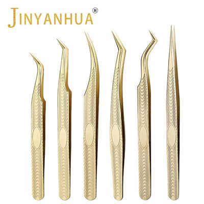 Eyelash Tweezers Professional Golden Stainless Steel High Pr